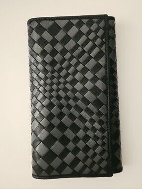 Jennifer Tattanelli Florence Italy Black Woven Leather Continental Wallet